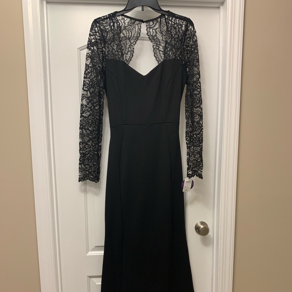 Lace Long Sleeve Black Evening Gown